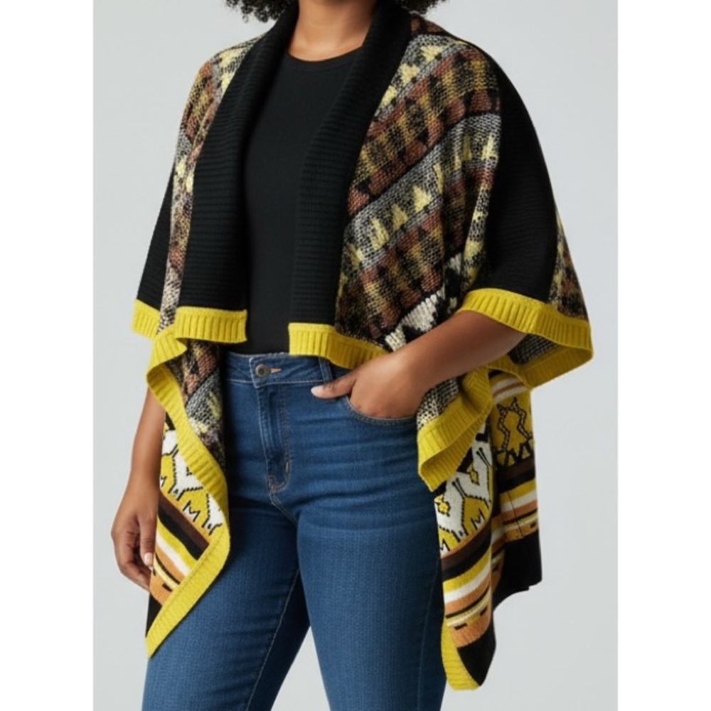 Baciano Size XL Multicolor Geometric Pattern Open Front Knit Cardigan